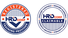 HRD Corp Registered Training Provider and Claimable badges