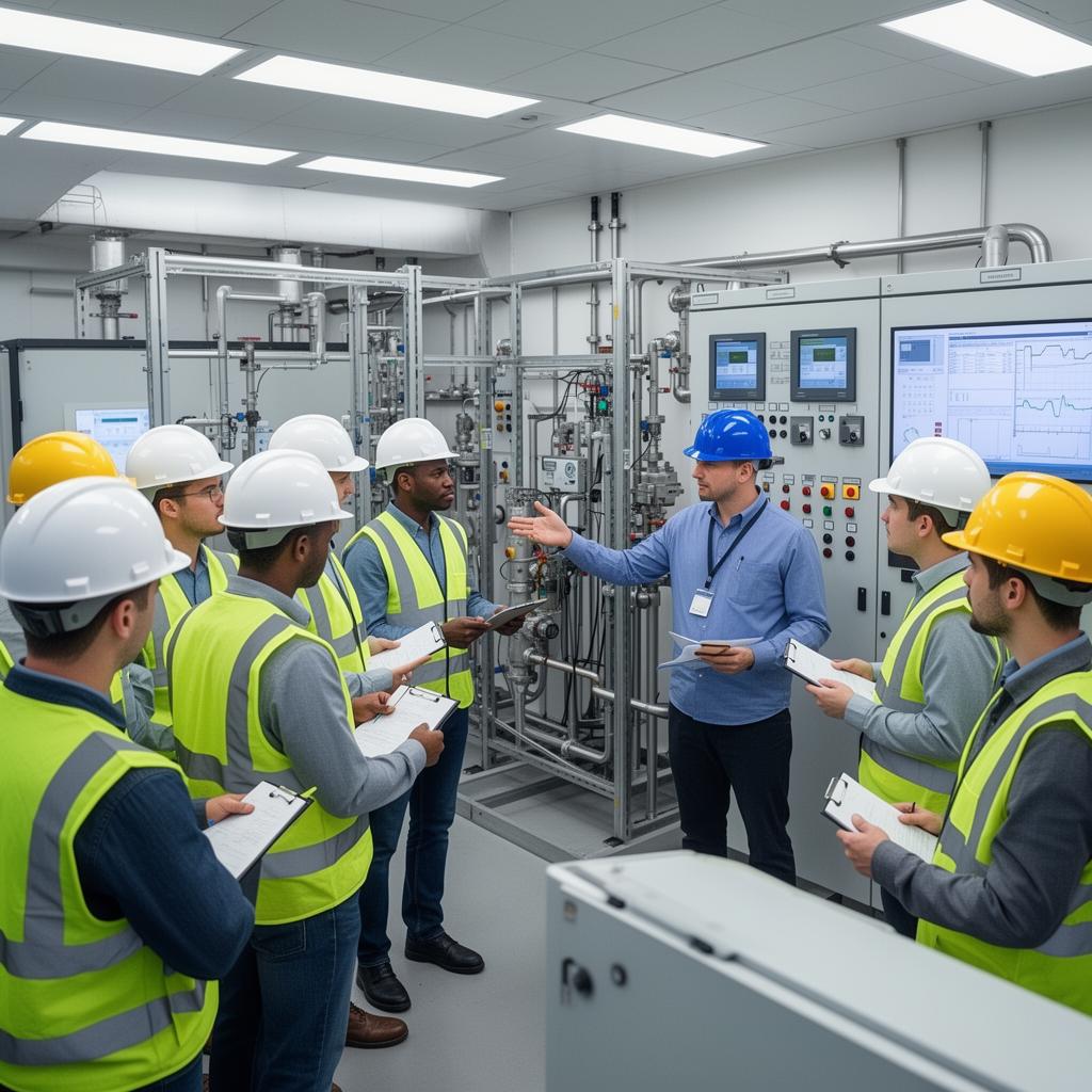 Engineers and technicians in an industrial training session